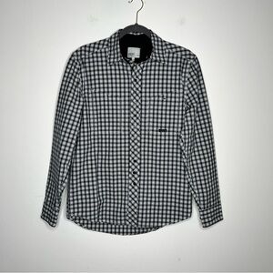 WESC Men's Small Spell Out Double Pocket Black and White Checkered Shirt